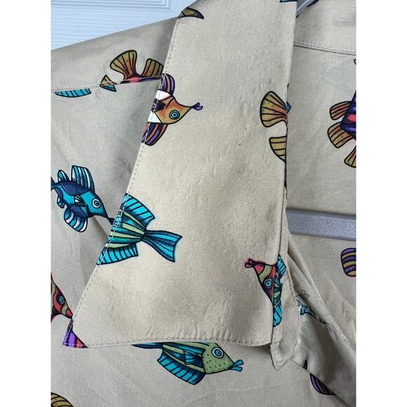 Riscatto 100% Silk Men's 2X Novelty Tropical Fish Print Button Up Collared Shirt - Picture 3 of 7